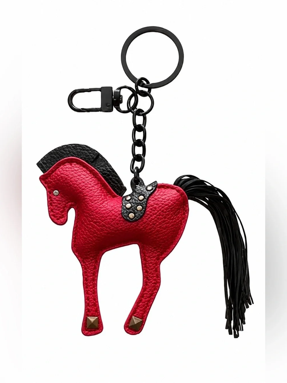 PU Leather Horse Equestrian Dressage Keychain Handbag Charm Red Black
